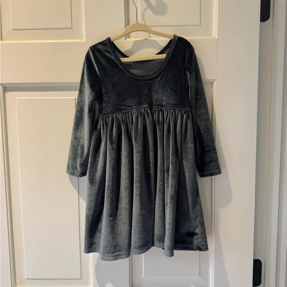 Pink Chicken Gray Velvet Kids Dress - Picture 2 of 8